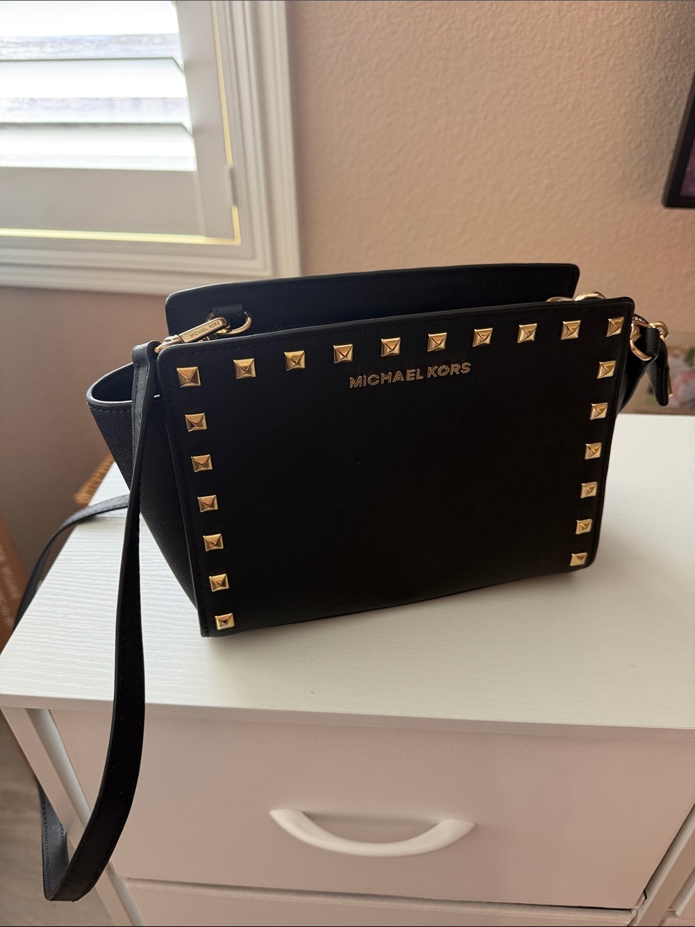 Michael Kors Black Studded Saffiano Crossbody